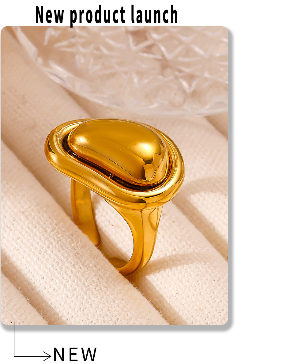 Titanium Steel PVD Vacuum Cast Irregular Gold Bean Ring With Adjustable Color Retention_voghion.com