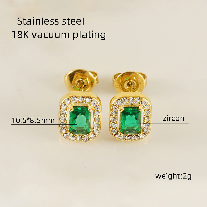 Pendientes cuadrados de acero inoxidable de alta calidad pendientes de diamantes al por mayor Pendientes de circón de doble capa de acero de titanio estilo europeo y americano ins