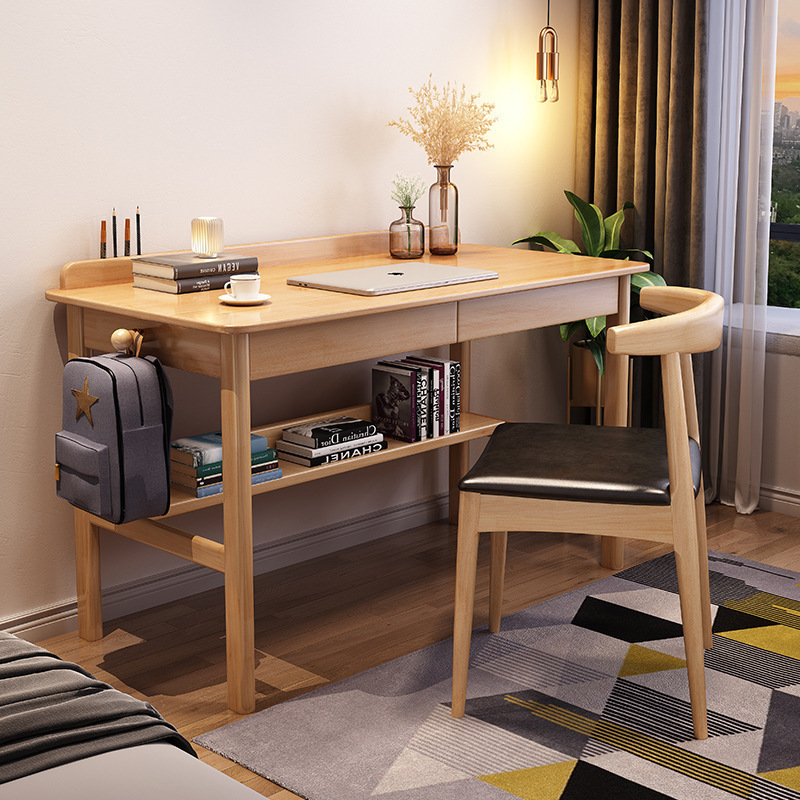 北歐全實木書桌簡約家用兒童寫字桌台電腦桌小初中高學生學習桌椅
