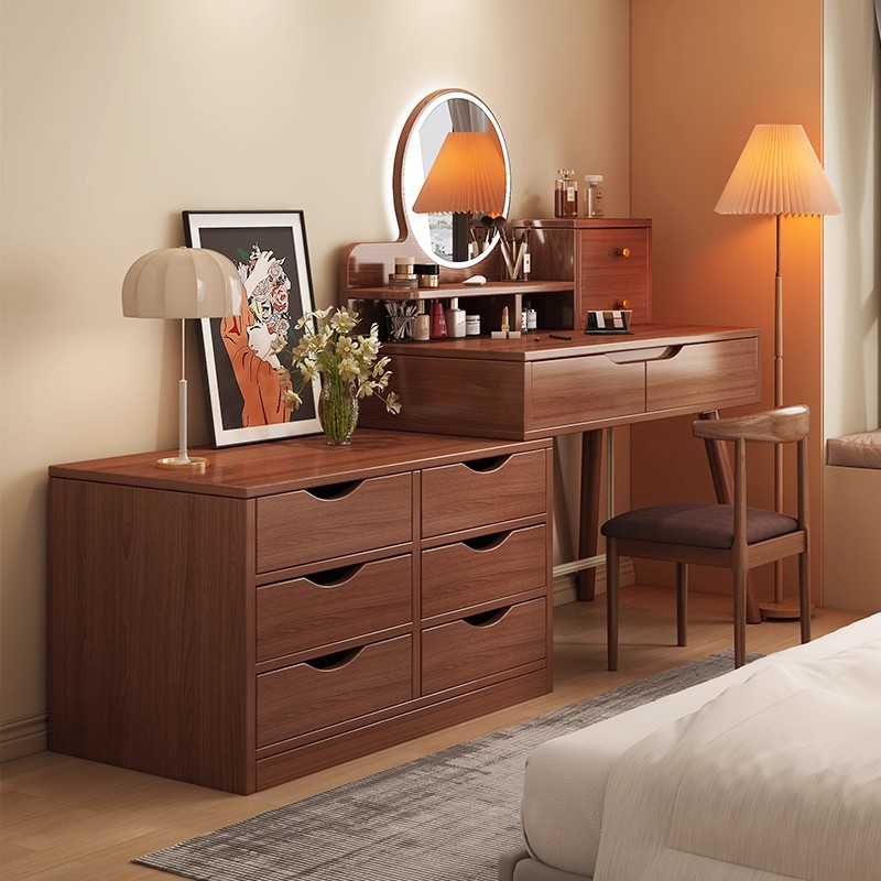 Comodín medieval dormitorio 2025 nuevo estilo moderno simple de alta sensación pequeña mesa de maquillaje espejo maquillaje armario todo en uno