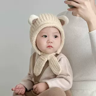 宝宝帽子围巾一体秋冬季婴儿防风保暖儿童护耳帽男女童针织毛线帽