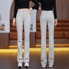 莫兰迪灰微喇软牛仔裤女2025春季新款高腰修身显瘦垂感百搭喇叭裤