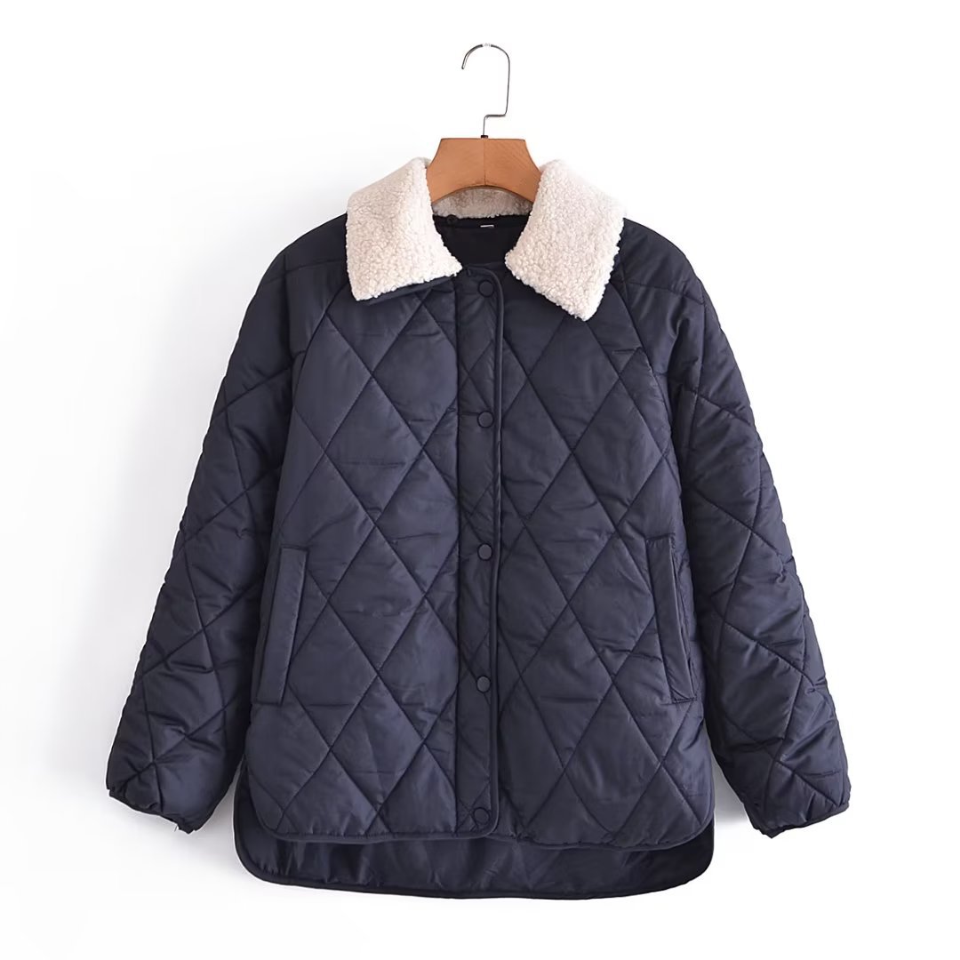 solid color rhombus quilted lapel padded jacket NSAM138929