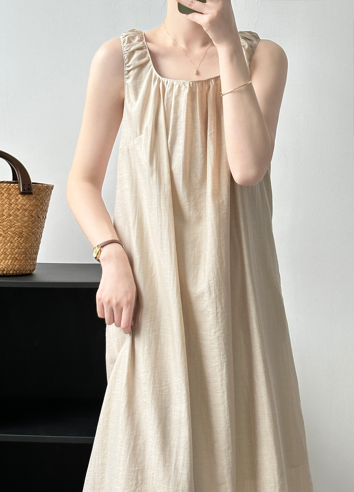 Design Sleeveless Dress Summer Lace up U Neck Backless Mid Length Vest Dress