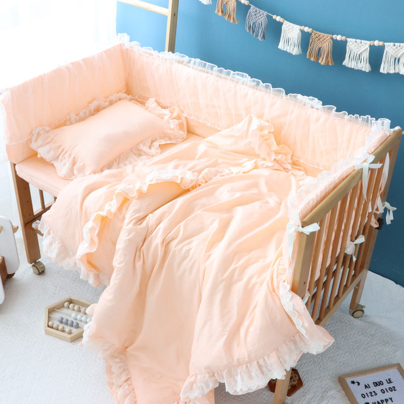 Pure cotton infant bedding kit baby bed enclosure anti-collision fence newborn children cotton quilt newborn baby pillow