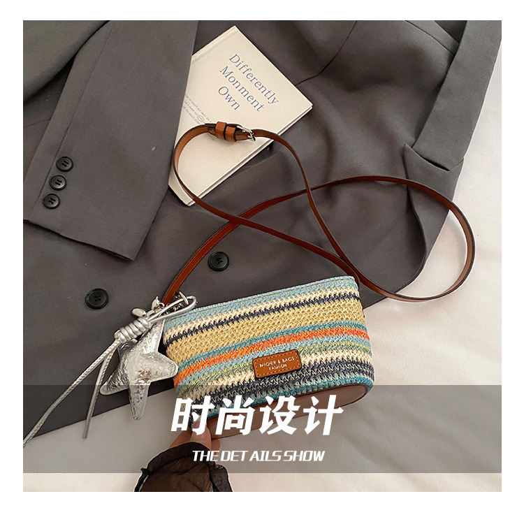 This year, the rainbow woven small bag is in vogue. It's a new summer model for girls in 2025, a trendy single-shoulder bag with contrasting colors and a crossbody bag Item Picture