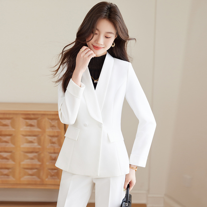 跨境白色西装套装女主持人职业西服气质设计高级感时尚休闲两件套|undefined