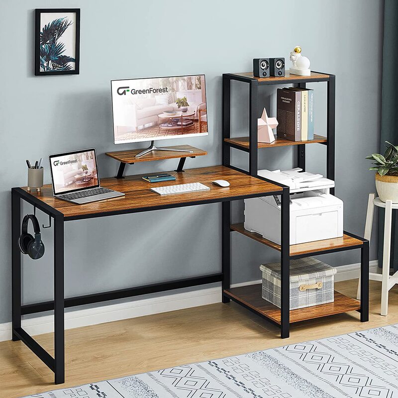 Computer Desk 68.8inch with Storage Printer Shelf Home Office Desk Large Study Writing Desk Brown Material Computer Desk 68.8inch with Storage Printer Shelf Home Office Desk Large Study Writing Desk Brown Material