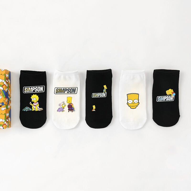 Simpson Cute Cartoon Family Low-Cut Boat Socks Women's Cotton Socks Spring and Summer Ladies' Socks Boxed Short Socks Yellow