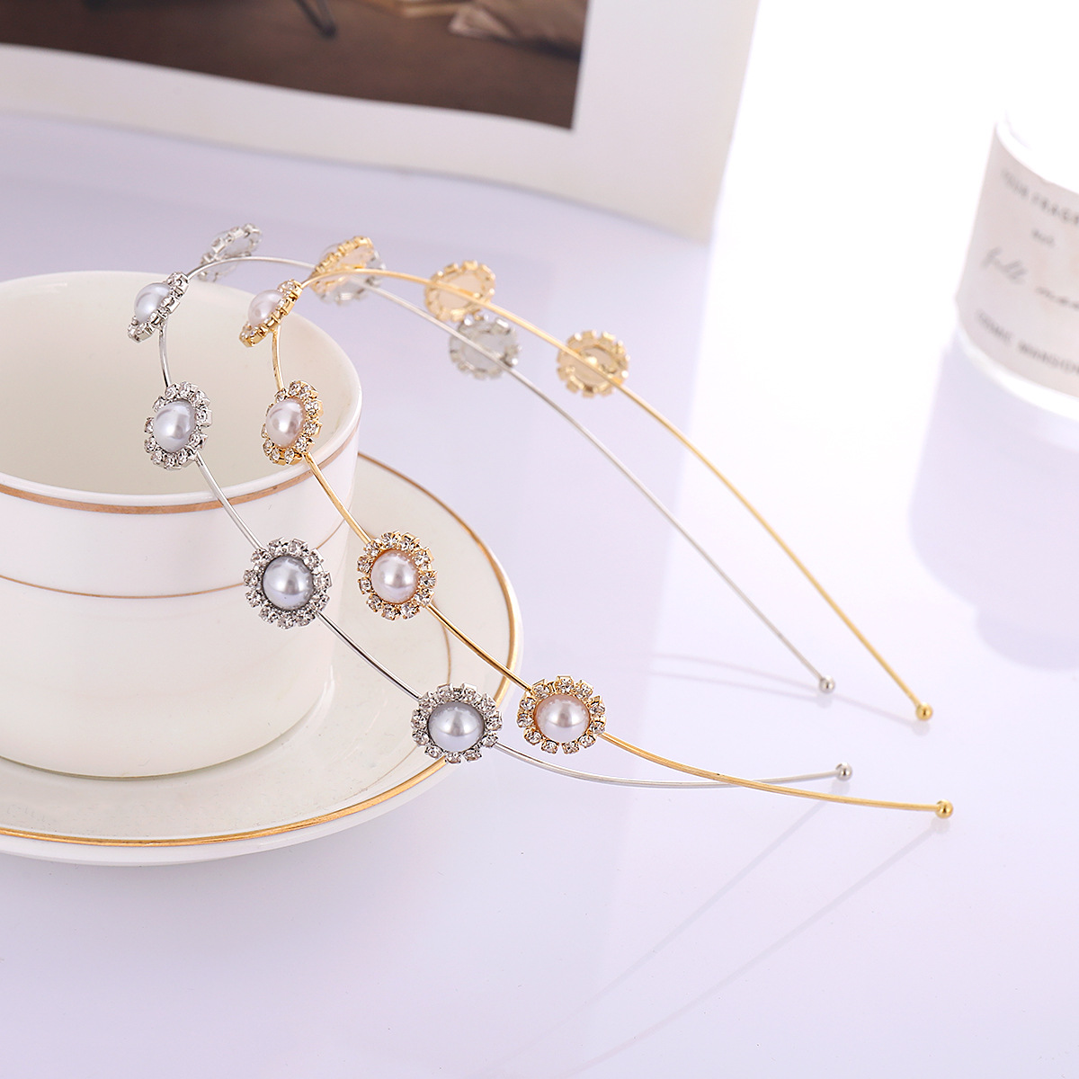 Corea del Sur simple horquilla diadema hembra Hada Mori Super Hada girasol rhinestone perla diadema todo partido flequillos diadema