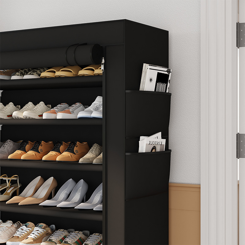 Gabinete de zapatos simple, cinturón de zapatos, nuevo tipo de cubierta a prueba de polvo con cremallera, estante de zapatos simple, tubo de acero, estante de almacenamiento en el suelo de la puerta doméstica image 4