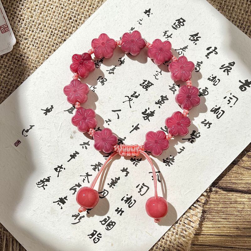 Natural lotus root pink bodhi root carving plum blossom bracelet adjustable girls play hand-held male beads rosary beads wholesale