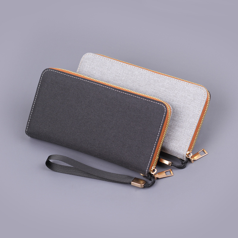 Bolso de mano de hombre, lona, bolso de pulsera de hombre, nuevo bolso de mano, correa de pulsera, bolso de teléfono móvil de hombre, bolso de cremallera larga de hombre