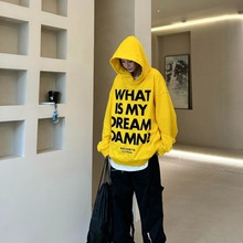 加绒加厚学生连帽卫衣女字母印花带帽上衣服帽衫BF风个性街头美式