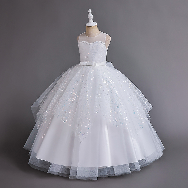 Robe de princesse longue en maille pour fille avec dentelle_voghion.com