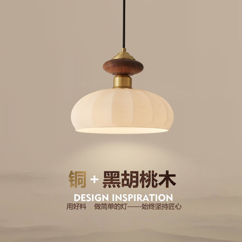 Medieval Style Restaurant Chandelier Walnut New Chinese Style Dining Table Bar Lamp Retro Brass Bedroom Bedside Lamp