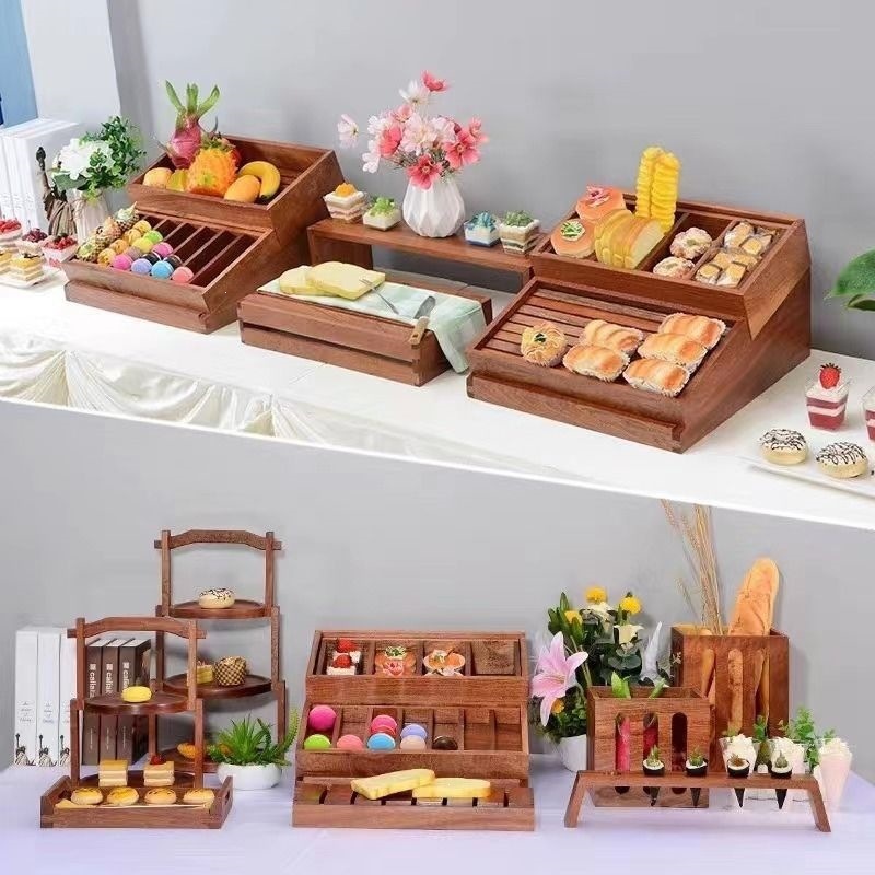 中式甜品台摆件蛋糕点心展示架木质甜点糕点架子面包托盘茶歇摆台