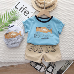 2023新款夏裝男童套裝海豚字母休閒短袖短褲兩件套韓版潮一件代發