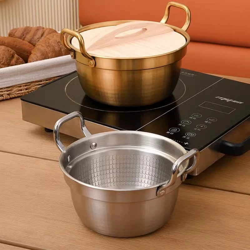 Корейский горшок для лапши быстрого приготовления, горшок для рамэна, небольшой кухонный горшок, бытовой горшок из нержавеющей стали 304 с двумя ручками и крышкой, специальный суповой горшок для улиточной лапши.