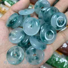 批发高冰飘花玉石平安扣吊坠 25mm晴水翡翠色玉器平安扣散件