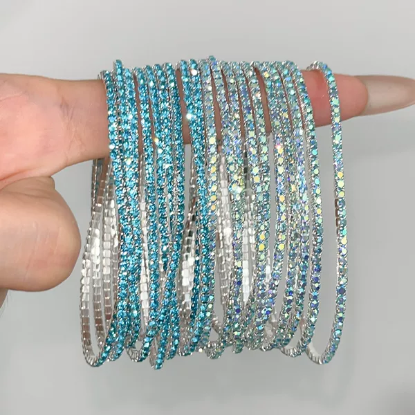 New cross-border diamond-encrusted elastic cord bracelet, single row multi-color fine diamond bracelet for women, exquisite full-diamond wrist accessory