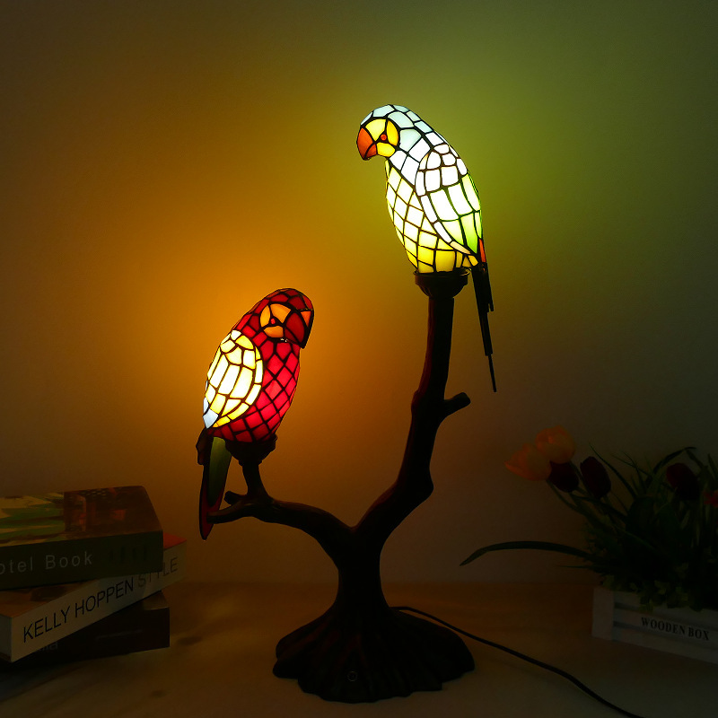 Amazon American-Style Creative Tiffany Lamps Parrot Animal Table Lamp Unique Restaurant Bar Nordic Style Lamps