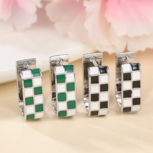 Cross-border Foreign Trade Summer New Retro Rectangular Plaid Ear Buckle Personalized Creative Hot Selling Women's Short Earrings
