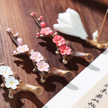 陶瓷梅花线香香炉手捏青梅香座创意家用线香檀香炉茶盘茶夹隔笔架