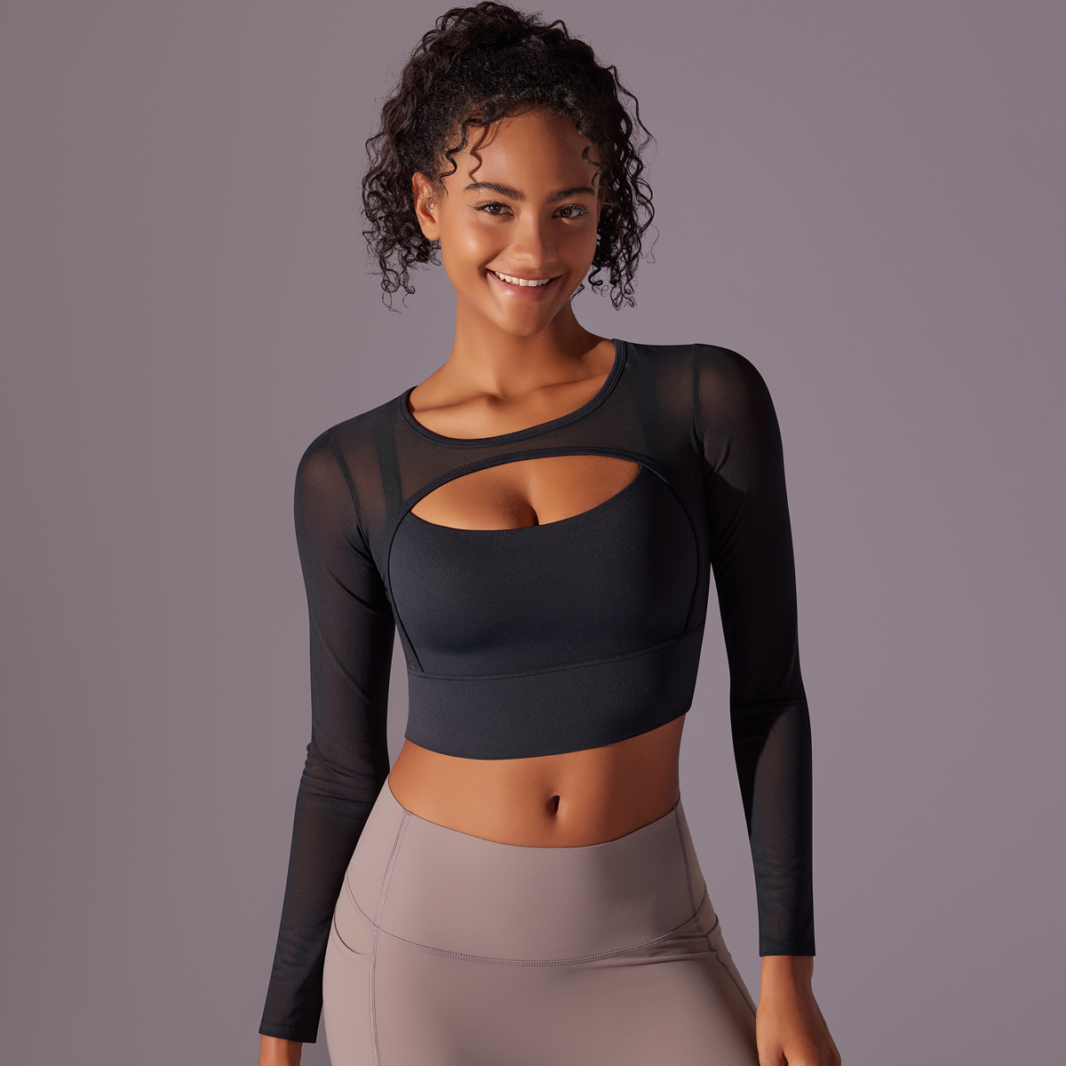 189g Weight Long Sleeve Sleeve Length Nylon, Cotton Blend Fabric Type Short Top Length T-shirt Tops Type Fitness, Yoga Occasion Round Neck Neckline Solid Color Pattern Net Yarn, Hollow Out Design Sports Style Sports Solid Color Nylon Cotton Blend Round Neck Net Yarn Hollow Out Active Tops T-shirt 8