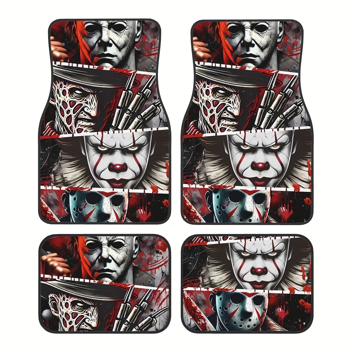 Cross-Border Dropshipping Horror Movie Clown Crystal Velvet Car Floor Mats and Carpets Two-Piece Set Water-Absorbent and Stain-Resistant Floor Mats in Stock