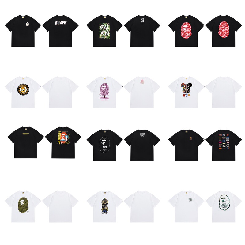 Trendy Brand Bape Classic Shark Short-Sleeve T-Shirt with Large Ape Camouflage Cartoon Print for Men and Women, Couple's Short-Sleeve T-Shirt Trendy Brand Bape Classic Shark Short-Sleeve T-Shirt with Large Ape Camouflage Cartoon Print for Men and Women, Couple's Short-Sleeve T-Shirt