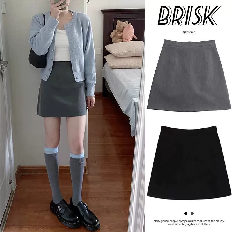 Академический стиль серый костюм с высокой талией короткая юбка женская весна 2025 новый анти-легкая дикая тонкая юбка