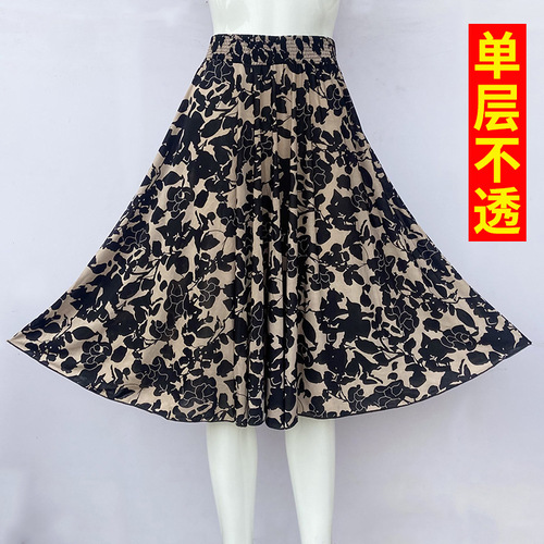 Women's Middle-Aged Semi-Body Skirt Ice Silk Thin Model Small Flower Medium Length Sun Dress Mother's Dress Summer Square Dance Skirt