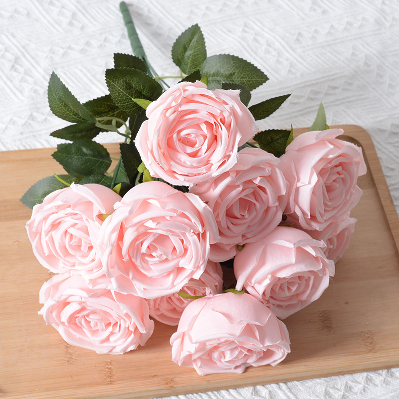 Rosa artificial 10-cabeza imperial concubina Rosa mango ramo novia celebración flor Europea boda Hotel auditorio decoración del hogar flor falsa