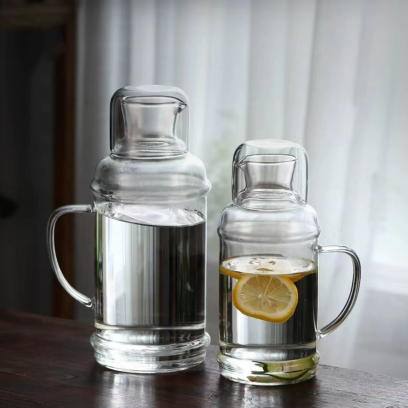 Japanese-style retro hammered hemp rope cold water pitcher, large-capacity, heat-resistant glass design—elegant home-use juice pitcher