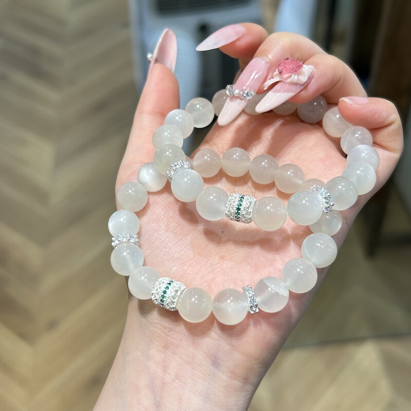 Qiaoen New Chinese Style Natural White Moonstone Bracelet Girls Temperament Easiest for Match Personality Niche Crystal National Trend Cool Feeling