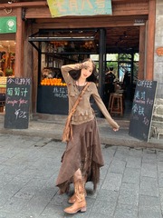 美拉德废土风套装内蒙古波嬉风复古风川西风大西北旅游穿搭女秋季