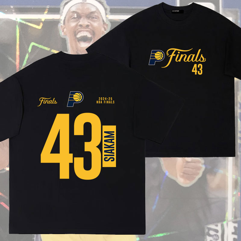 Official Website Same Style Star Siakam No. 43 Pacers Captain Velvet Cotton Pure Cotton Short-Sleeved T-Shirt Loose Top Summer