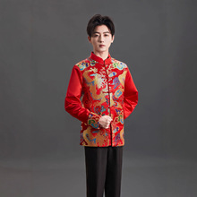 织锦缎高档传统盘扣唐装男士复古国风长袖中老年寿宴中式国庆礼服