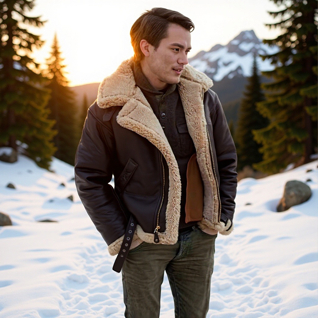 Outdoor windproof leather coat北欧民族冬季男人户外防风皮大衣