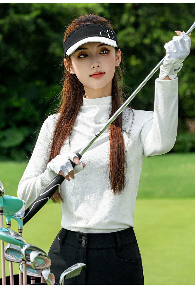 Áo sơ mi nữ PGM Golf cổ cao tay dài thu đông — Tay áo dài màu trắng [thoáng khí và thấm mồ hôi/giảm béo vòng eo/kết cấu chữ tối màu] YF835 chi tiết 11
