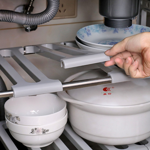 Retractable stainless steel sink shelf kitchen storage rack multi-layer telescopic storage rack floor storage rack pot rack