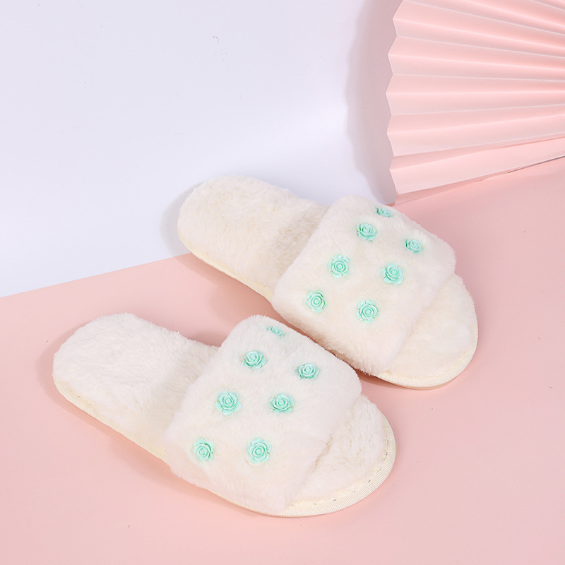 Short Plush Flat-Bottomed Cotton Slippers NSKJX84424