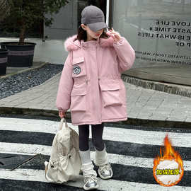 女童冬装棉服女孩洋气中大儿童羽绒棉衣加厚派克服加绒外套潮冬季