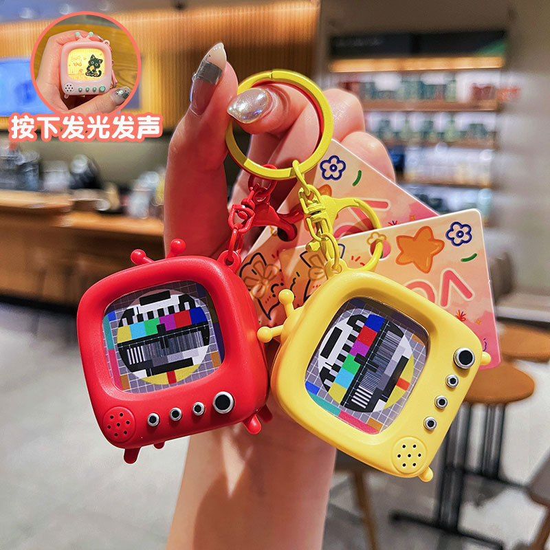 卡通发光发声电视机无信号钥匙扣趣味玩具学生书包挂件小礼品批发|undefined