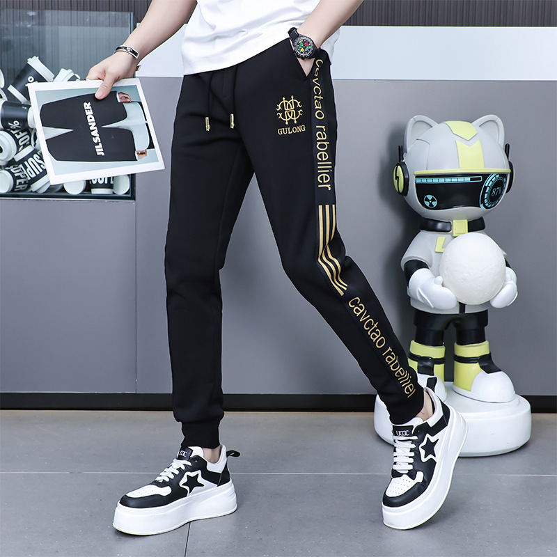 Trendy Men's New Embroidered Fashion Versatile European Jogger Casual Pants Slim Thickened Long Pants