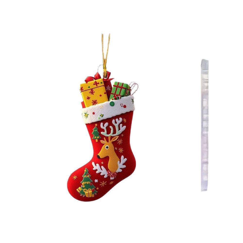 Serie de calcetines de Navidad transfronterizas acrílico plano para automóviles colgante de decoración de árbol de Navidad atmósfera de vacaciones colgante image 5