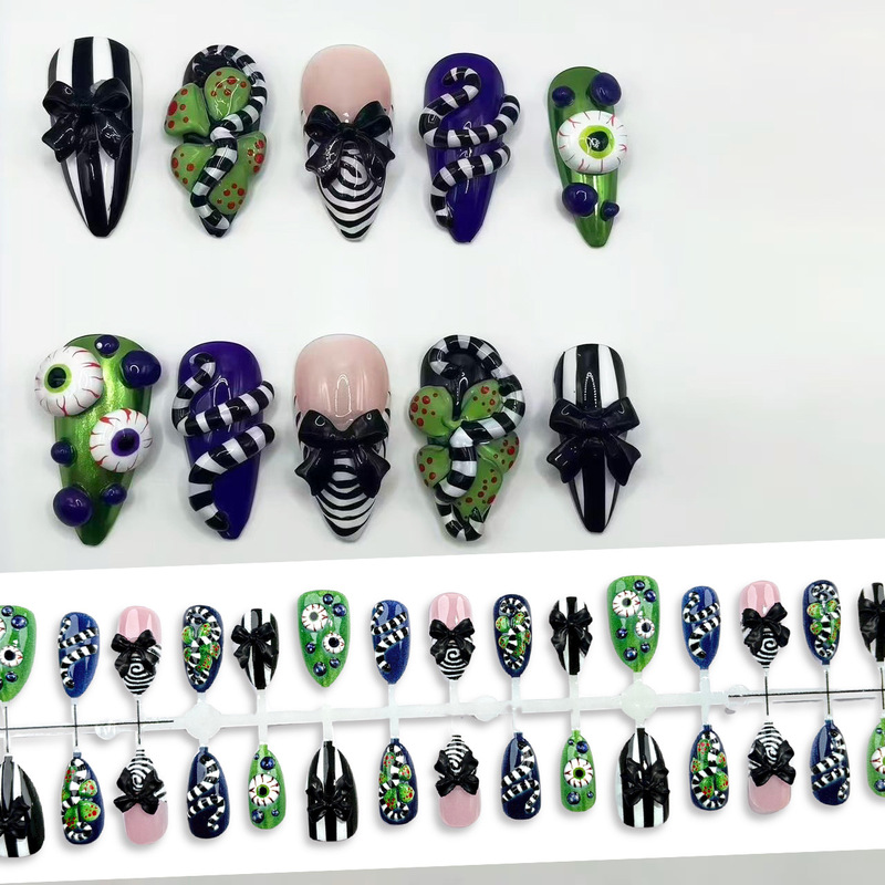 Halloween 3D bowknot, creepy caterpillar eye design, popular nail art stickers for cross-border sales in Europe and the US Halloween 3D bowknot, creepy caterpillar eye design, popular nail art stickers for cross-border sales in Europe and the US