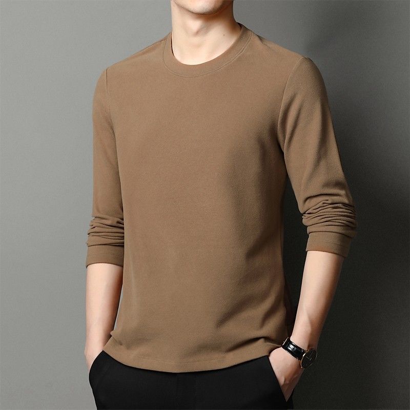 Source fabricante top camiseta larga otoño e invierno para hombres T delgado cuello redondo camisa de fondo ropa interior térmica de terciopelo alemán de doble cara