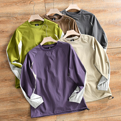 Square Texture + Mountain Series Leisure Autumn New Men's Outdoor Sports High-End Striped Quick-Dry Elastic Long-Sleeve T-Shirt